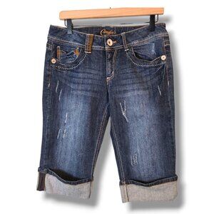 Candies jeans womens Size 9 medium wash pedal pushers cuffed denim distressed